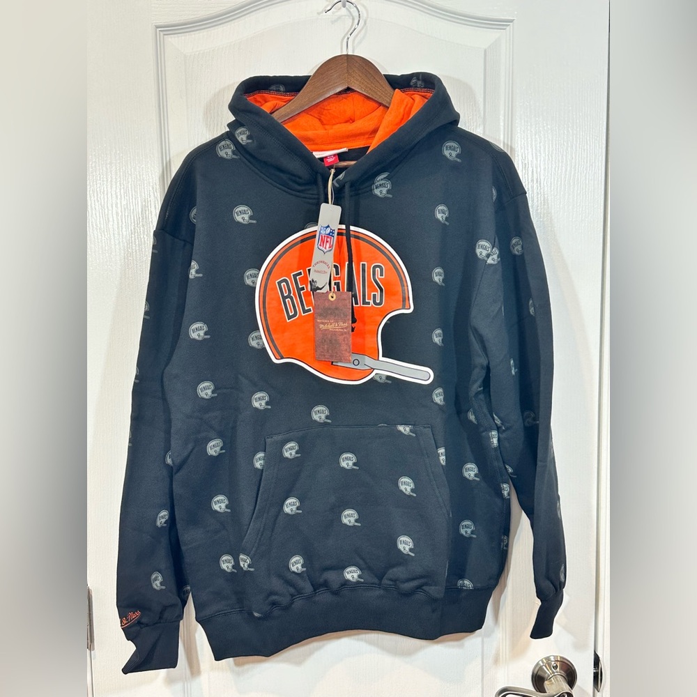 Bengals Mitchell and Ness NFL Throwback Black and Orange Hoodie, Size: Medium